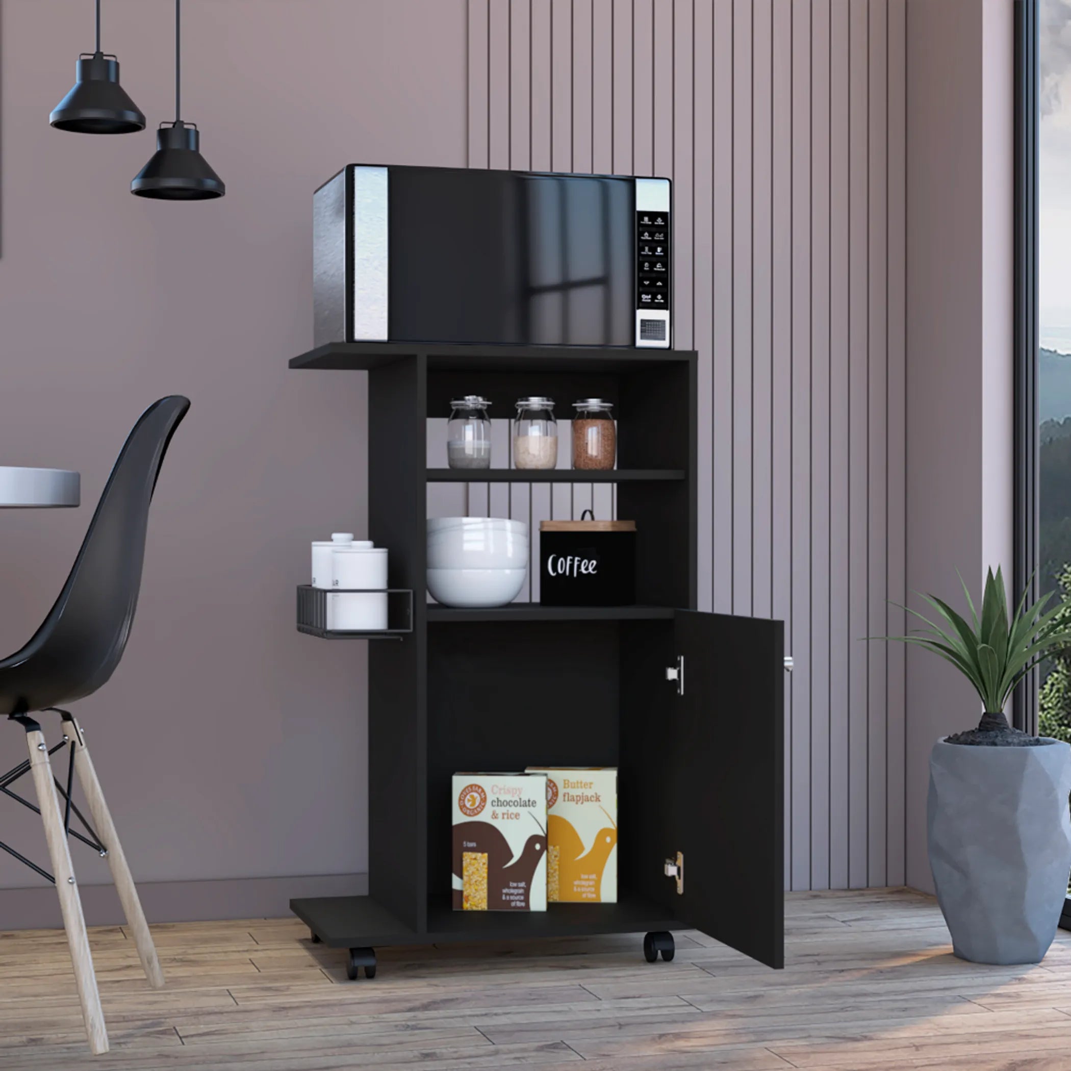 Modern Clip Kitchen Cart with Storage Cabinet