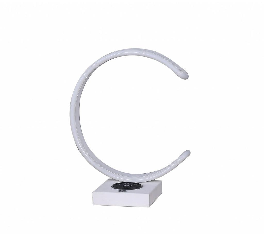 White Metal LED Table Lamp with USB & Wireless Charger