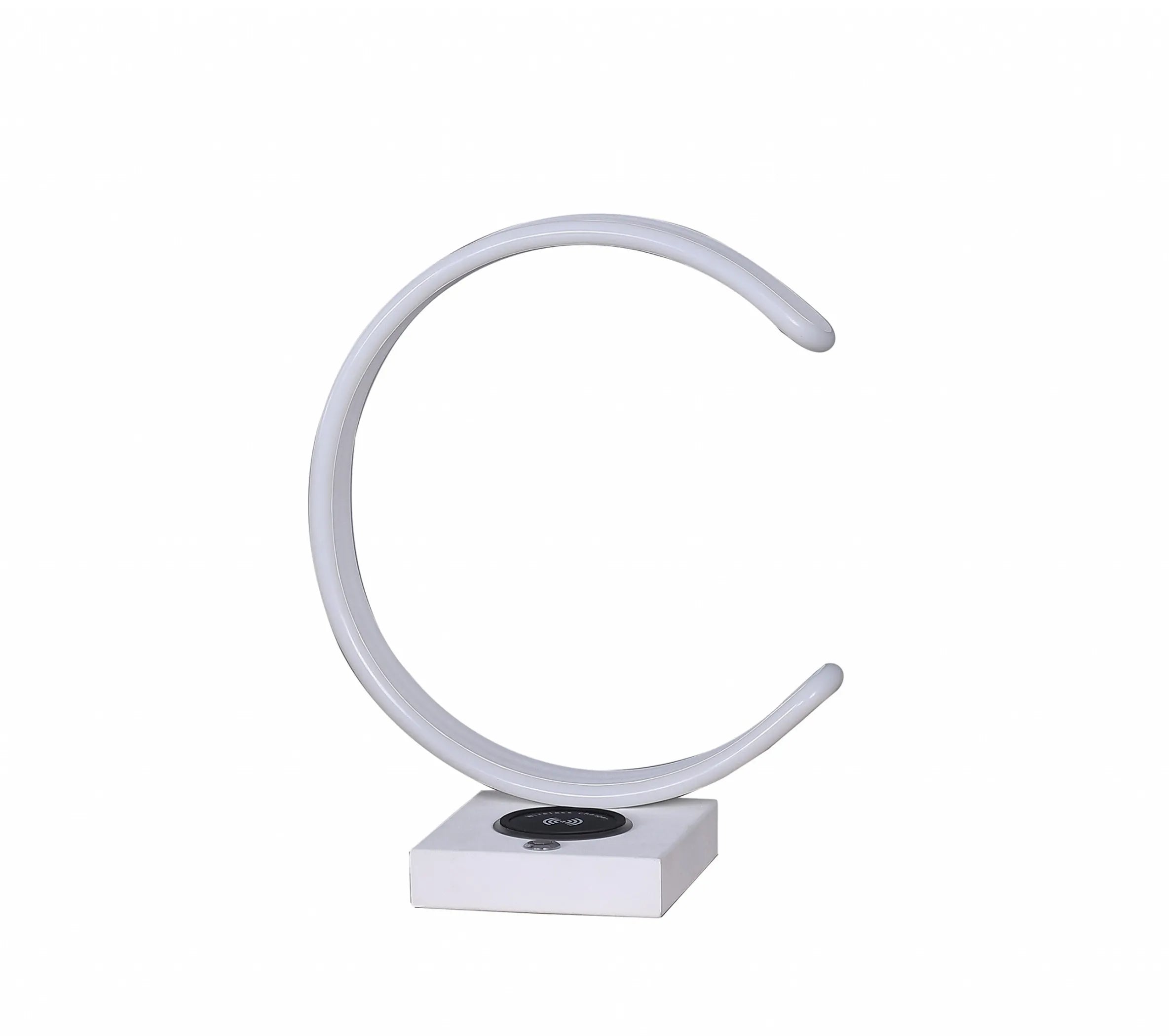 White Metal LED Table Lamp with USB & Wireless Charger