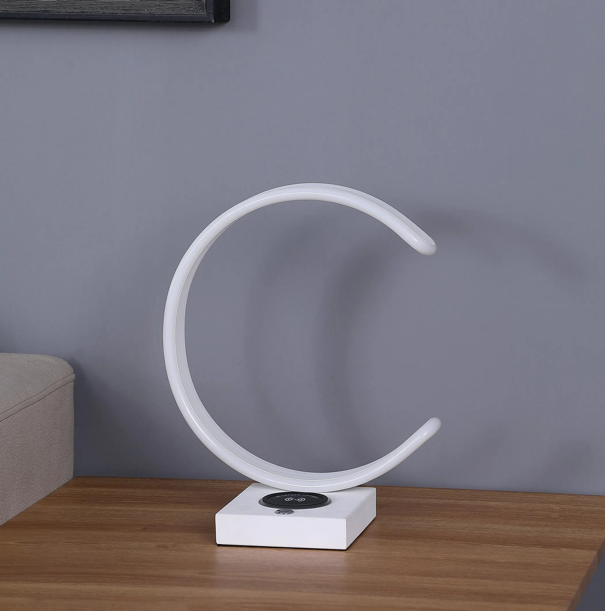 White Metal LED Table Lamp with USB & Wireless Charger