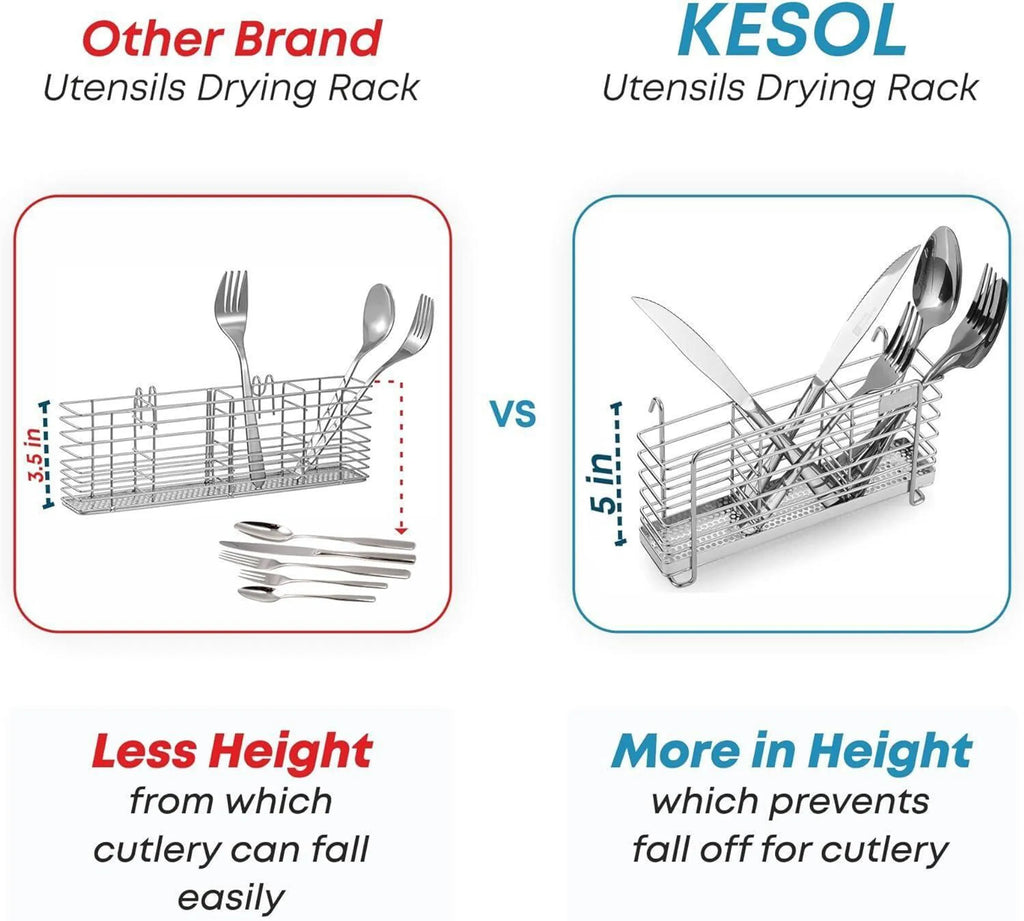 Stainless Steel Utensil Drying Rack Holder with Hooks