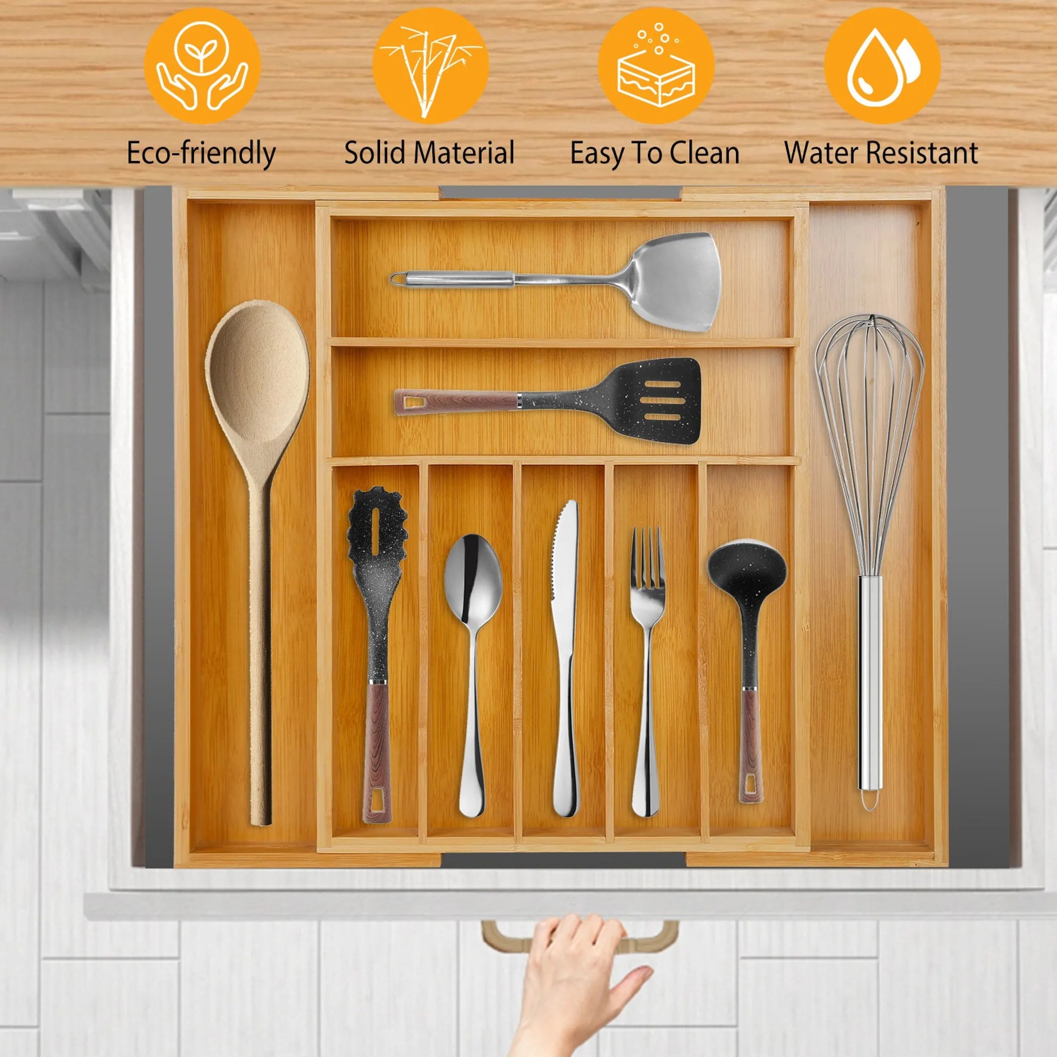 Bamboo Drawer Divider for Kitchen Organization