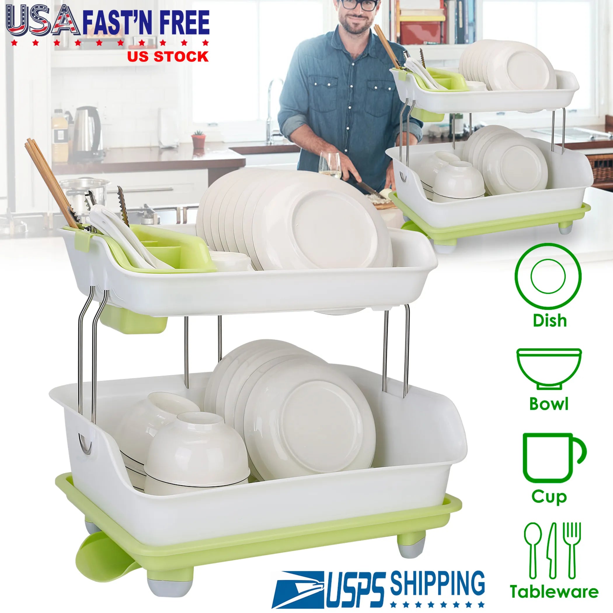 Kitchen dish drying rack for plates and bowls