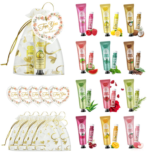 12-Hand Gift Set – Hand Cream & Lip Balm with Net Bag and Thank You Card | Friends Party & Holiday Gift